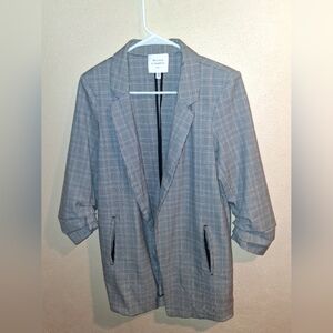 Maison d'Amelie Oversized Blazer M Plaid Ruched Sleeve Preppy Academia
